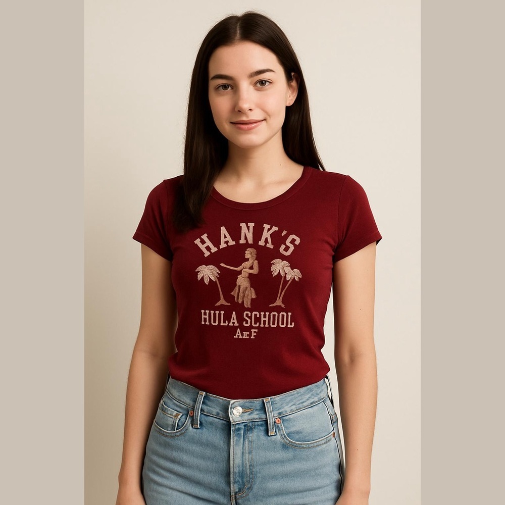 Abercrombie and Fitch Maroon Shirt Tee Hank’s Hulu School Graphic Size L Vintage